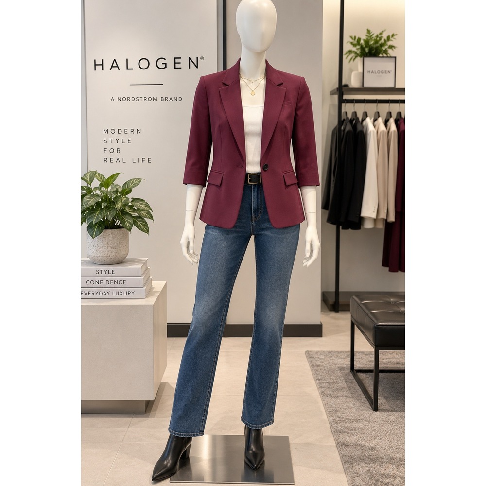 Halogen Burgundy Wine Tailored 3/4 Sleeve Blazer S - Picture 2 of 13